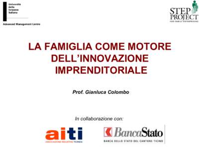 LA FAMIGLIA COME MOTORE DELL’INNOVAZIONE IMPRENDITORIALE Prof. Gianluca Colombo  In collaborazione con: