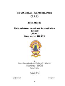 RE-ACCREDITATION REPORT (RAR) Submitted to National Assessment and Accreditation Council (NAAC)