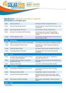 Including  SOLAR 2015 – INDUSTRY AND POLICY SESSION WEDNESDAY 13TH MAY00am