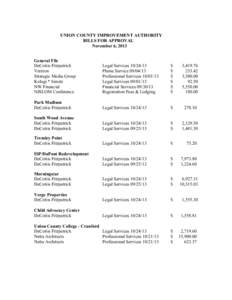 UNION COUNTY IMPROVEMENT AUTHORITY BILLS FOR APPROVAL November 6, 2013 General File DeCotiis Fitzpatrick Verizon