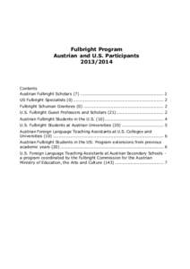 Fulbright Program Austrian and U.S. Participants[removed]Contents Austrian Fulbright Scholars (7) .......................................................... 2