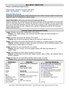 ARTS IMPACT LESSON PLAN Theater and Writing Infused Lesson Lesson Three: Expressive Animals with Voice Author: Dave Quicksall Grade Level: First Enduring Understanding