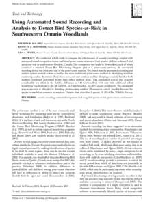 Wildlife Society Bulletin; DOI: [removed]wsb.421  Tools and Technology Using Automated Sound Recording and Analysis to Detect Bird Species-at-Risk in