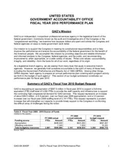 GAO-09-304SP United States Government Accountability Office Fiscal Year 2010 Performance Plan