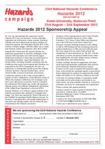 Hazards Campaign Sponsorship Form
