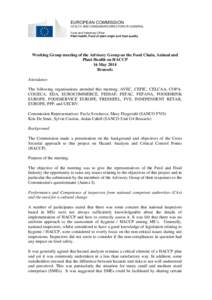 EUROPEAN COMMISSION HEALTH AND CONSUMERS DIRECTORATE-GENERAL Food and Veterinary Office Plant health, Food of plant origin and food quality  Working Group meeting of the Advisory Group on the Food Chain, Animal and