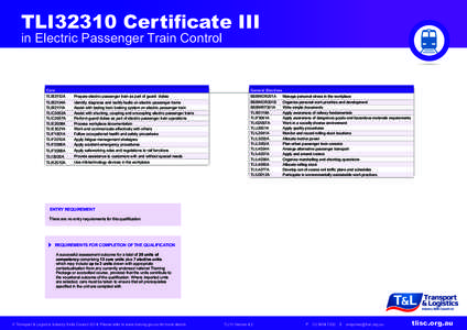 TLI32310 Certificate III in Electric Passenger Train Control Core  General Electives