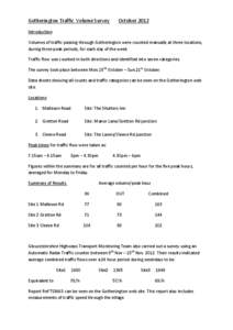 Gotherington Traffic Volume Survey  October 2012 Introduction Volumes of traffic passing through Gotherington were counted manually at three locations,