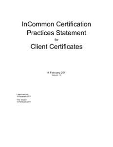 InCommon Certification Practices Statement for Client Certificates