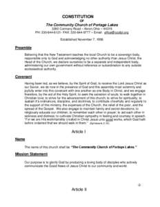 CONSTITUTION OF The Community Church of Portage Lakes 3260 Cormany Road – Akron,Ohio – 44319 PH: [removed]FAX: [removed] – Email: [removed]