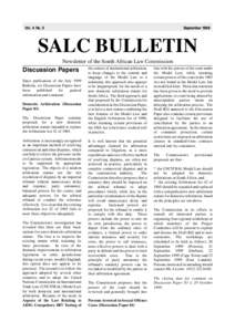 Vol. 4 No. 3  September 1999 SALC BULLETIN Newsletter of the South African Law Commission