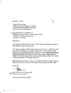 January 21,1994 Smoger & Associates ATIN: Gerson H. Smoger, J.D., Ph.D[removed]North California Blvd., Suite 540 Walnut Creek, CA[removed]Admiral (Ret.) E. R. Zumwalt, Jr.