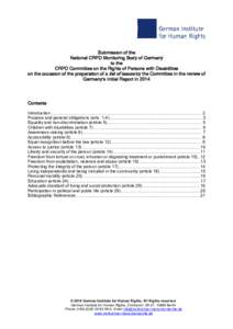 Submission of the National CRPD Monitoring Body of Germany to the CRPD Committee on the Rights of Persons with Disabilities on the occasion of the preparation of a list of issues by the Committee in the review of Germany