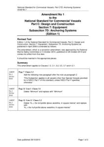 National Standard for Commercial Vessels; Part C7D; Anchoring Systems/ Amdt No.1 Amendment No 1 to the National Standard for Commercial Vessels