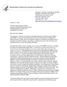 DEPARTMENT OF HEALTH AND HUMAN SERVICES  October 13, 2010 Secretary’s Advisory Committee on Heritable Disorders in Newborns and Children