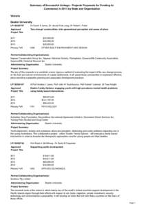 Summary of Successful Linkage - Projects Proposals for Funding to Commence in 2011 by State and Organisation Victoria Deakin University LP110200787