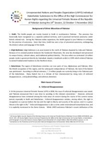 Unrepresented Nations and Peoples Organization (UNPO) Individual Stakeholder Submission to the Office of the High Commissioner for Human Rights regarding the Universal Periodic Review of the Republic of Pakistan during t