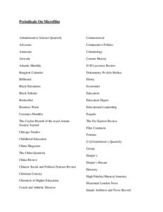 Periodicals On Microfilm  Administrative Science Quarterly Commonweal