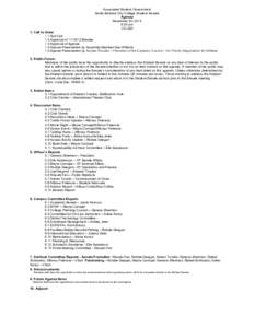 Associated Student Government Santa Barbara City College Student Senate Agenda November 30, 2012 9:00 am CC-223