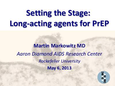 Setting the Stage: Long-acting agents for PrEP Martin Markowitz MD Aaron Diamond AIDS Research Center Rockefeller University May 6, 2013