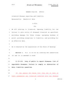 2013 General Session - Engrossed Version - SF0004 - Livestock disease reporting and liability.