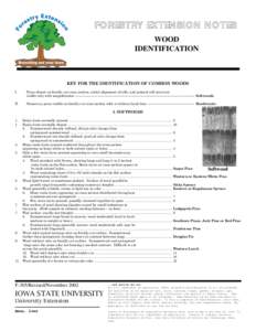 FORESTRY EXTENSION NOTES WOOD IDENTIFICATION KEY FOR THE IDENTIFICATION OF COMMON WOODS I.