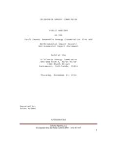 CALIFORNIA ENERGY COMMISSION  PUBLIC MEETING on the Draft Desert Renewable Energy Conservation Plan and Environmental Impact Report/