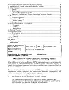 Management of Chronic Obstructive Pulmonary Disease ............................................... 1 I. Identification of Chronic Obstructive Pulmonary Disease .......................................... 1 II. Initial Ev