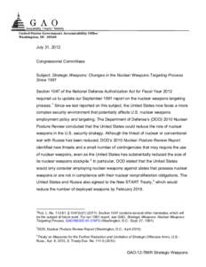 d12786R, Subject: Strategic Weapons: Changes in the Nuclear Weapons Targeting Process Since 1991