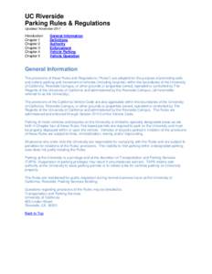UC Riverside Parking Rules & Regulations Updated: November 2011 Introduction Chapter 1