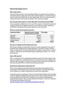 Palm Kernel Imports Q & A’s What is palm kernel? Palm Kernel Expeller (PKE) or Palm Kernel Meal (PKM) is a by-product from the extraction of oil from the kernel of the palm seeds of the oil palm, Elaeis guineensis. The