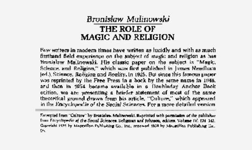 Bronislaw Malinowski THE ROLE OF MAGIC AND RELIGION