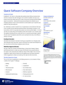 CORPORATE FACT SHEET  Quest Software Company Overview