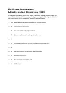 The distress thermometer – Subjective Units of Distress Scale (SUDS) Try to get used to rating your distress, fear, anxiety or discomfort on a scale of[removed]Imagine you have a ‘distress thermometer’ to measure yo