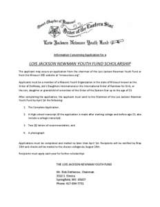 Information Concerning Application for a  LOIS JACKSON NEWMAN YOUTH FUND SCHOLARSHIP