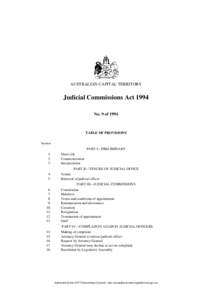 AUSTRALIAN CAPITAL TERRITORY  Judicial Commissions Act 1994 No. 9 of[removed]TABLE OF PROVISIONS