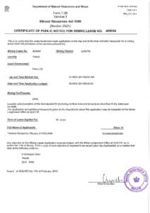 Certificate of Public Notice for Mining Lease[removed]