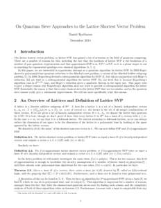 Quantum algorithms / Cryptography / Group theory / Computational complexity theory / Lattice problem / Lattice / Hidden subgroup problem / Lenstra–Lenstra–Lovász lattice basis reduction algorithm / Quantum computer / Mathematics / Theoretical computer science / Algebra