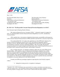 May 3, 2011 The Honorable Shelly Moore Capito Chairman Subcommittee on Financial Institutions & Consumer Credit 2129 Rayburn House Office Building
