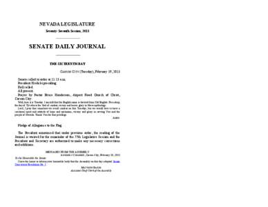 77th[removed]Session Journal - Tuesday), February 19, [removed]SENATE DAILY JOURNAL		THE SIXTEENTH DAY