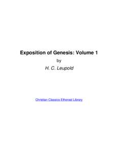 Exposition of Genesis: Volume 1 by H. C. Leupold  Christian Classics Ethereal Library