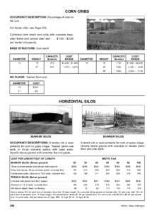 CORN CRIBS OCCUPANCY DESCRIPTION: Dry storage of corn on the cob. For frame cribs, see Page 253. Cylindrical wire mesh corn cribs with concrete base, steel frame and conical steel roof . . . $1.65 – $2.85