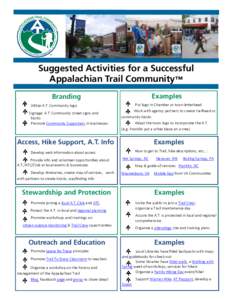 Suggested Activities for a Successful Appalachian Trail Community™ Examples Branding Utilize A.T. Community logo