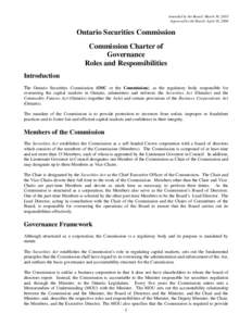 Ontario Securities Commission: Commission Charter of Governance Roles and Responsibilities