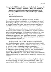 Page 1 of 4  Remarks by WFP Executive Director Ms. Ertharin Cousin at the UNHCR 65th Executive Committee’s High Level Meeting on Enhancing International Cooperation, Solidarity, Local Capacities and Humanitarian Action