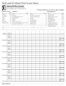 Trail and In-Hand Trail Score Sheet American Paint Horse Association P.O. Box[removed] ◆ Fort Worth, Texas[removed]APHA (2742) ◆ Fax[removed]Obstacle Scores