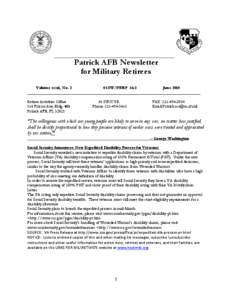 Patrick AFB Newsletter for Military Retirees Volume xxxii, No. 2