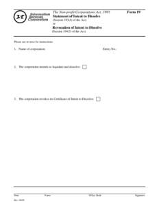 The Non-profit Corporations Act, 1995 Statement of Intent to Dissolve Form 19  (Section[removed]of the Act)