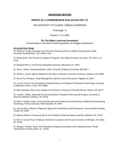 ASSURANCE SECTION REPORT OF A COMPREHENSIVE EVALUATION VISIT TO THE UNIVERSITY OF ILLINOIS, URBANA-CHAMPAIGN Champaign, IL October 11-14, 2009 For The Higher Learning Commission