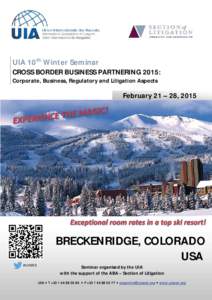 UIA 10th Winter Seminar CROSS BORDER BUSINESS PARTNERING 2015: Corporate, Business, Regulatory and Litigation Aspects February 21 – 28, 2015